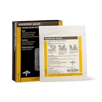 Medline Bordered Gauze, 4" x 4" Adhesive Island Wound Dressing, Sterile, 15 Count