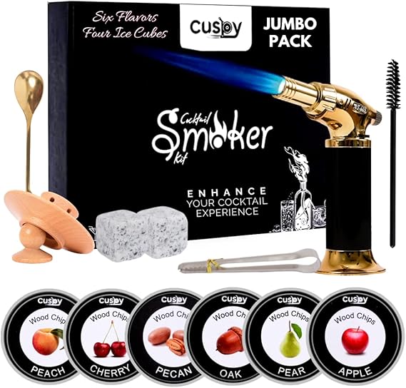 Cuspy Cocktail Smoker Kit with Torch – 6 Flavor Wood Chips