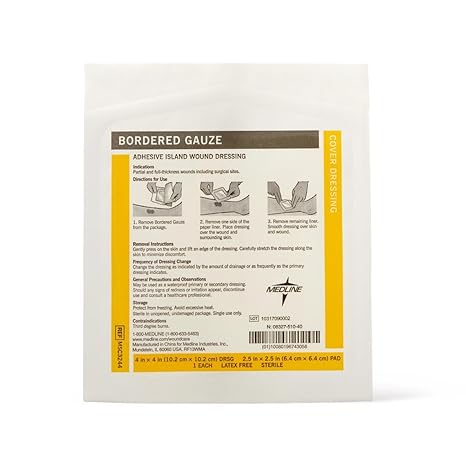 Medline Bordered Gauze, 4" x 4" Adhesive Island Wound Dressing, Sterile, 15 Count